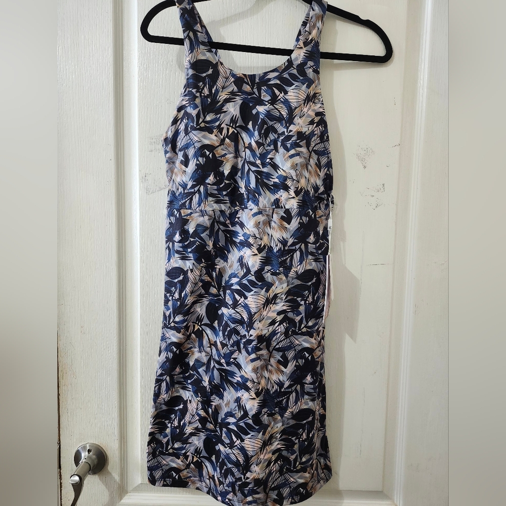 Kyodan OutdoorBlue and Cream Tropical Print Tank Dress.